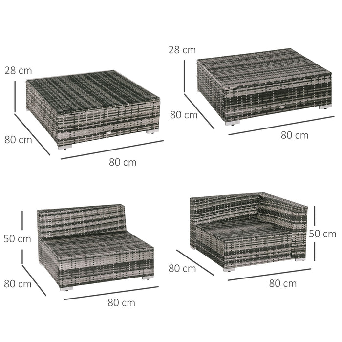 5-Seater Rattan Sofa Set with Coffee Table - Sectional Wicker Weave Outdoor Furniture Pairing in Grey - Perfect for Garden or Conservatory Comfort