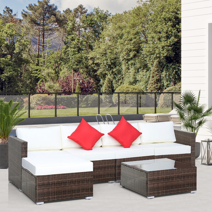 5-Seater Rattan Furniture Set - Elegant Outdoor Patio Ensemble in Brown & Milk White - Perfect for Entertaining and Relaxation