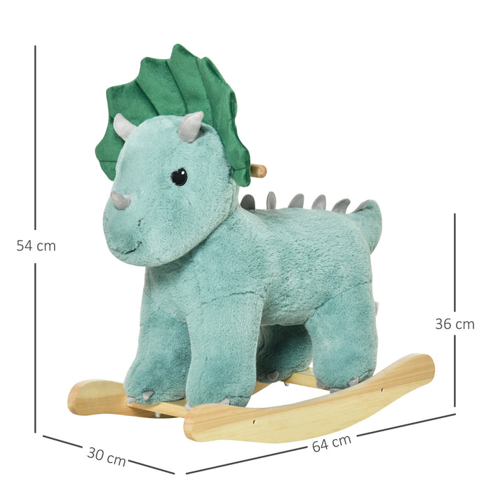 Triceratops Plush Rocking Horse - Child-Friendly Ride-on Toy with Realistic Dinosaur Sounds - Ideal for Toddlers 36-72 Months in Dark Green