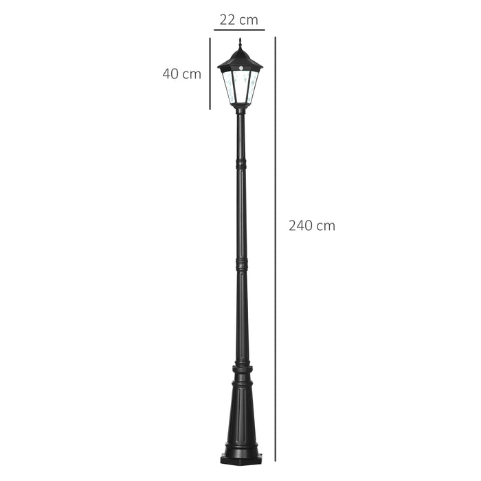 Solar-Powered LED Garden Lamp Post - 2.4m Aluminum Frame Patio Path Light with PIR Motion Sensor - Ideal for Lawns and Pathways, Elegant Black Design