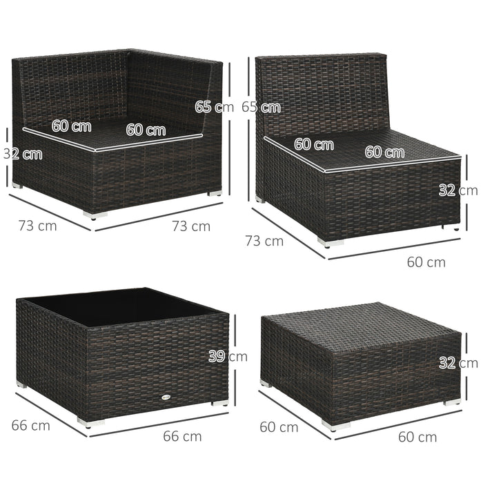 PE Rattan 7-Seater Sofa Set with Tempered Glass Table - Corner Wicker Garden Furniture with Cushions and Covers, Brown - Ideal for Outdoor Entertaining and Relaxation