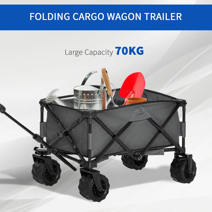 Folding Outdoor Utility Wagon - Heavy-Duty Cargo Cart with Anti-Slip Wheels, Adjustable Handle - Ideal for Beach Trips, Garden Hauling