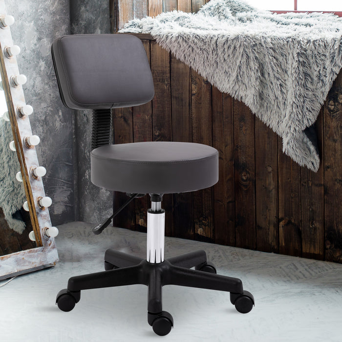 Swivel Salon Chair with Padded Seat - 5-Wheel Adjustable Height for Hairdressers, Tattoo Artists, and Spa Use - Rolling Comfort Cushion in Professional Grey