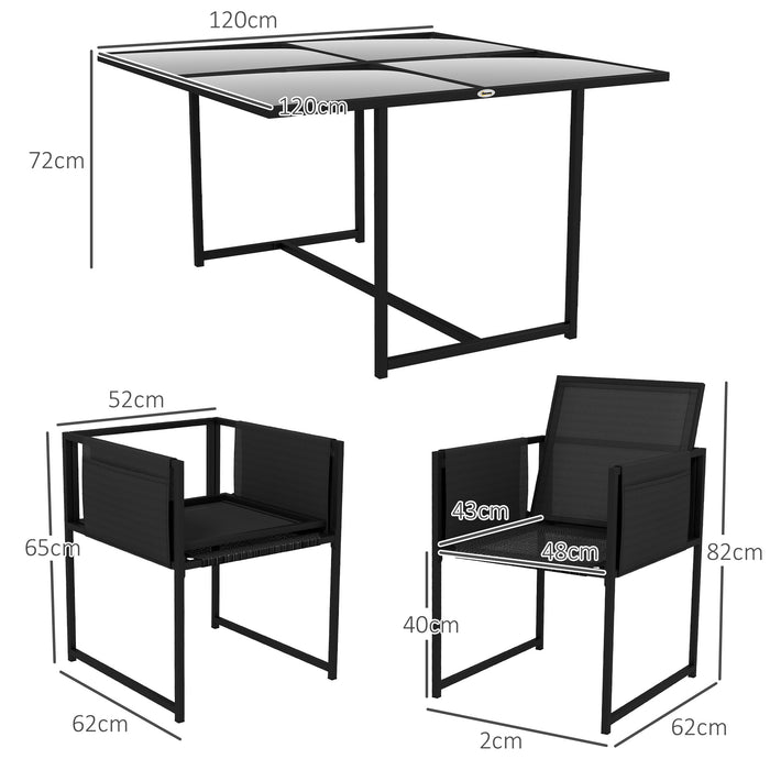 5-Piece Outdoor Dining Ensemble with Comfort Mesh Seating - Reclinable Chairs & Shatter-Resistant Glass Table - Ideal for Patio & Garden Entertaining