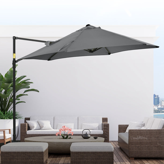 360° Rotating Cantilever Parasol 2.5M - Offset Roma Patio Umbrella, Hanging Sun Shade, Cross Base, Dark Grey - Ideal Outdoor Shelter for Gardens & Patios