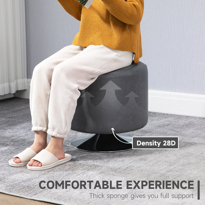 Rotating Grey PU Ottoman - 360° Swivel Footrest with Thick Sponge Padding & Sturdy Steel Base - Comfortable Seating Solution for Home or Office