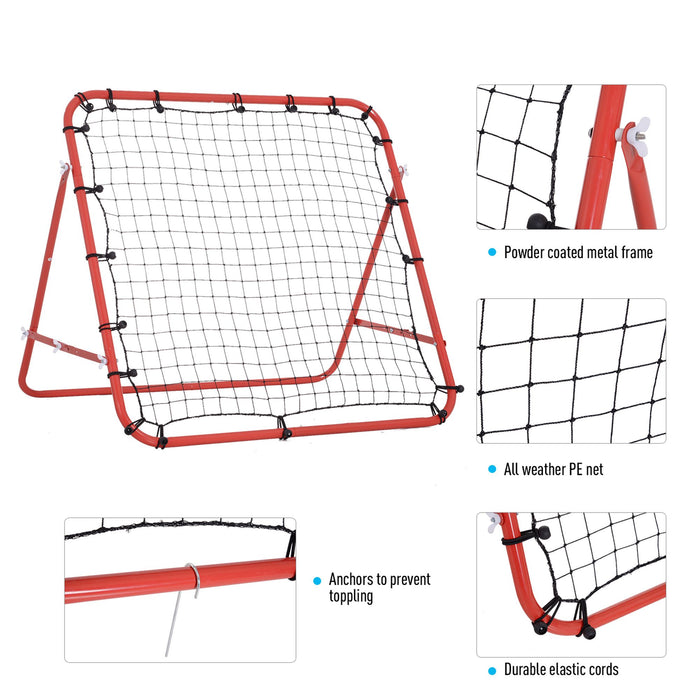 Rebounder Net with PE Mesh and Metal Frame - 96 x 80 x 96 cm Football and Training Net in Red and Black - Ideal for Skill Improvement and Coordination