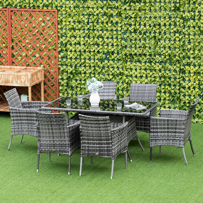 6-Seater Rattan Dining Set - Rectangular Table with Cube Chairs for Patio & Garden, Fire Retardant Cushions - Perfect for Outdoor Entertainment Spaces