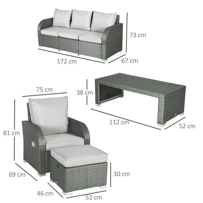 7-Seater Rattan Garden Furniture Set - Wicker Weave Patio Ensemble with Coffee Table and Footstool, Light Grey - Ideal for Outdoor Relaxation and Entertaining