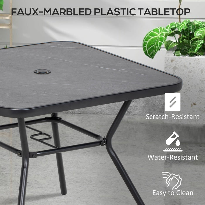 Square Patio Bistro Table with Faux-Marble Top - Outdoor Coffee Table with 42mm Umbrella Hole - Elegant Furniture for Garden Entertaining