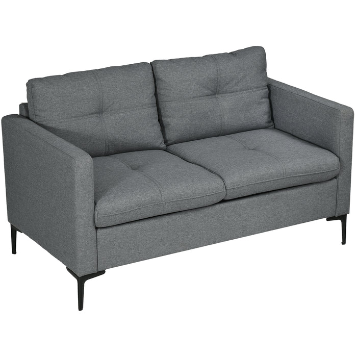 Modern 2-Seater Loveseat Couch - 133cm Upholstered Fabric Sofa with Steel Legs, Dark Grey - Perfect for Living Room and Bedroom Comfort