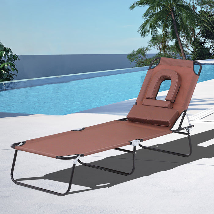 Foldable Sun Lounger with Pillow and Reading Hole - Reclining Garden Beach Chair, Adjustable - Perfect for Outdoor Comfort and Relaxation