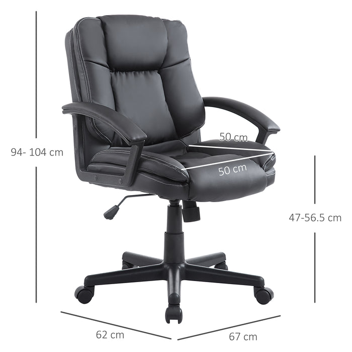 Ergonomic Swivel Mid-Back Chair - Faux Leather Executive Computer Desk Chair with Double Padding and Armrests - Ideal for Home Office Comfort and Mobility