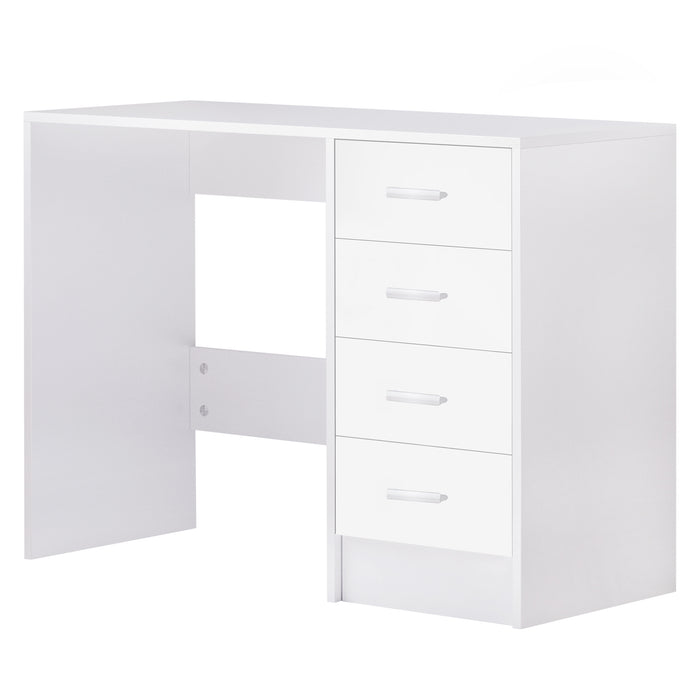 Modern 4-Drawer High Gloss Computer Desk - Sturdy Home Office Workstation in White - Ideal for Writers and Professionals