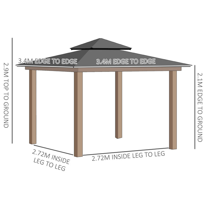 Aluminium Hardtop Gazebo Canopy 3.5 x 3.5m - 2-Tier Roof with Solid Wood Frame for Outdoor Patio - Elegant Grey Shelter for Garden and Entertainment Spaces