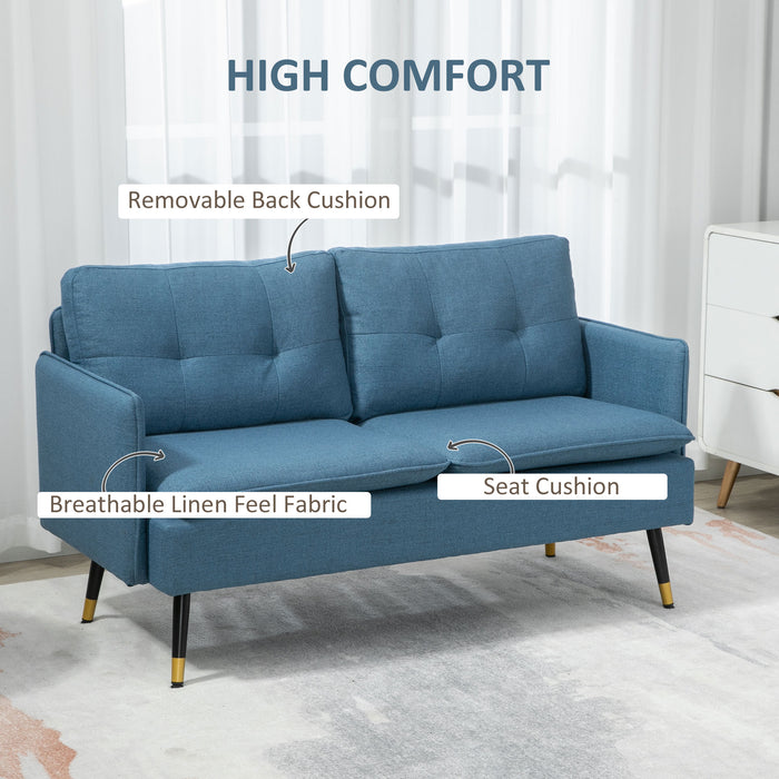 Fabric Loveseat Sofa - 2-Seater Upholstered Couch with Button Tufting and Cushions - Cozy Seating Solution for Small Living Spaces, Dark Blue