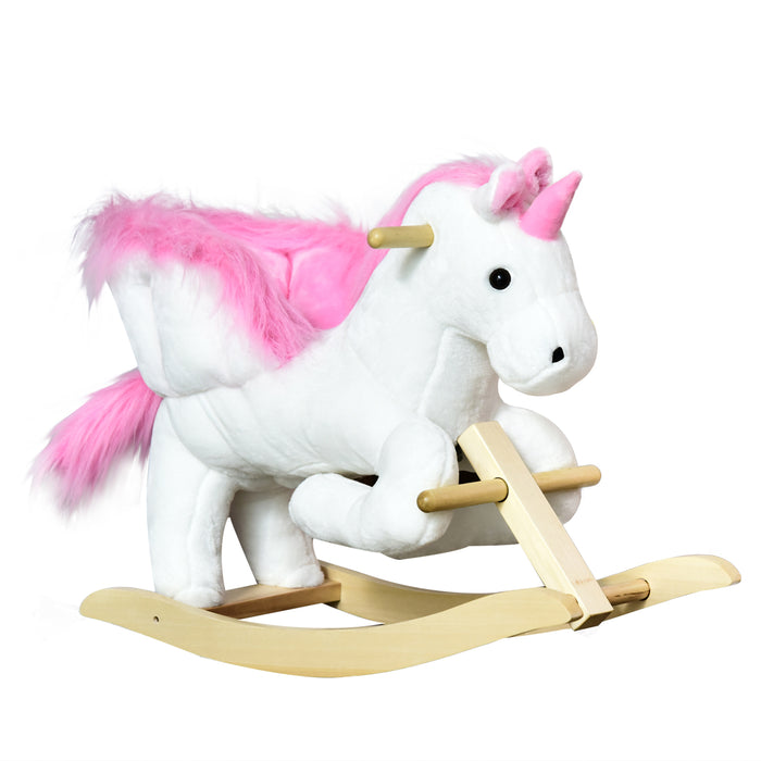 Unicorn Rocking Horse - Plush Wooden Riding Toy with Musical Features - Ideal for Children's Playtime and Development