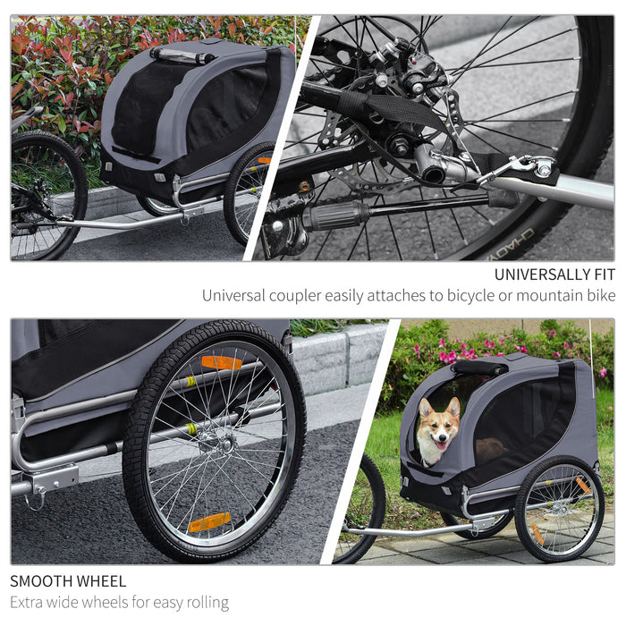 Steel Pet Bicycle Trailer - Water-Resistant Dog Cart Carrier with Travel Kit - Ideal for Grey and Black Bike Adventures with Your Pup