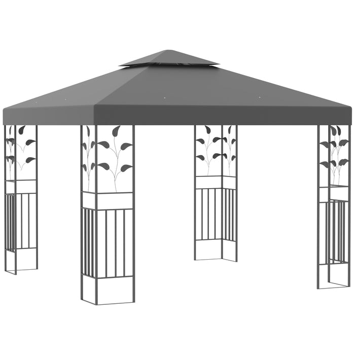 3 x 3m Steel Gazebo - Outdoor Garden Patio Canopy with 2-Tier Vented Roof, Marquee Party Tent Shelter - Elegant Design for Events & Backyard Decor, Grey