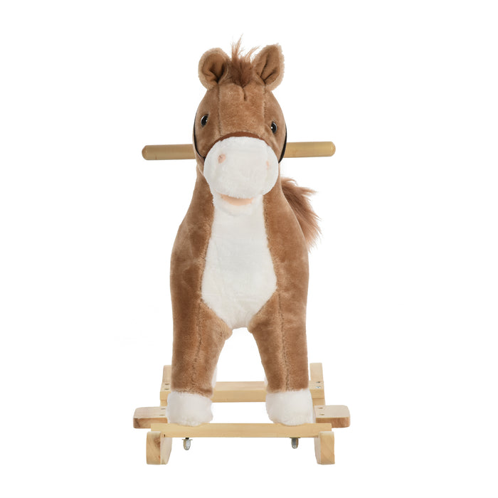 Plush Rocking Horse with Sound Features - Sturdy Brown Children's Ride-On Toy - Ideal for Enhancing Motor Skills and Playtime Fun