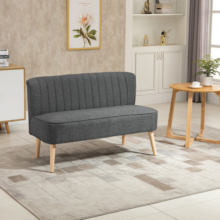 Compact Double Sofa Loveseat - 2-Seater Padded Linen Couch with Wood Legs, Dark Grey - Ideal for Small Spaces and Cozy Interiors