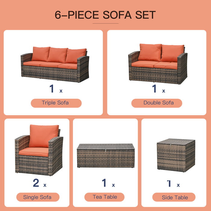 7-Seater Rattan Wicker Sofa Set - Mixed Brown Outdoor Sectional Patio Conversation Furniture with Storage Table & Cushions - Ideal for Group Gatherings and Entertaining Guests