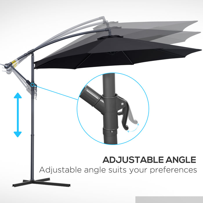 Garden Cantilever Parasol Umbrella with Crank & Tilt - 3m Patio Banana Hanging Sun Shade, 8 Ribs, Cross Base in Black - Ideal for Outdoor Relaxation and UV Protection