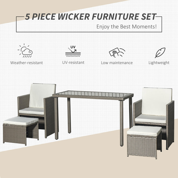 4-Seater Rattan Garden Set - Wicker Weave Sofa, Dining Table, Chairs with Footrest & Cushions in Grey - Perfect for Conservatories & Outdoor Spaces