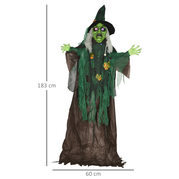 6ft Halloween Witch Prop with Glowing Eyes and Magical Heart - Sound-Activated, Outdoor Suitable Decoration - Spooky Accent for Haunted House and Holiday Displays