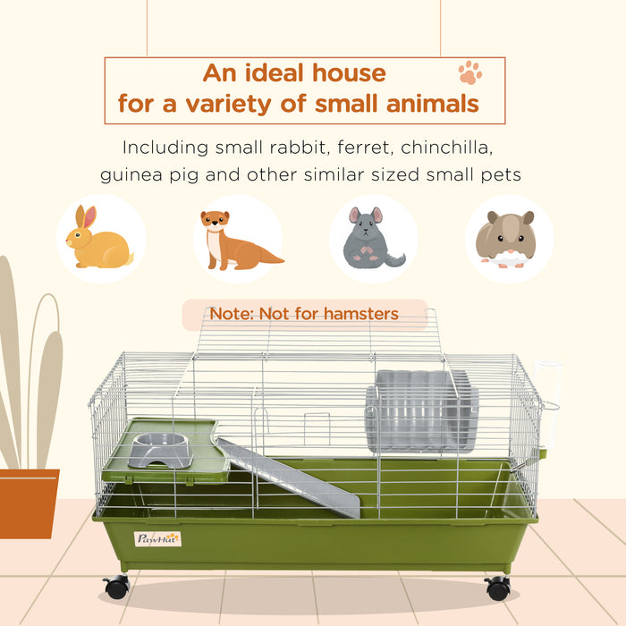 Small Animal Habitat - 35" Chinchilla, Guinea Pig, Ferret House with Platform, Ramp, Food Dish, Wheels, Water Bottle - Ideal Pet Enclosure for Indoor Use