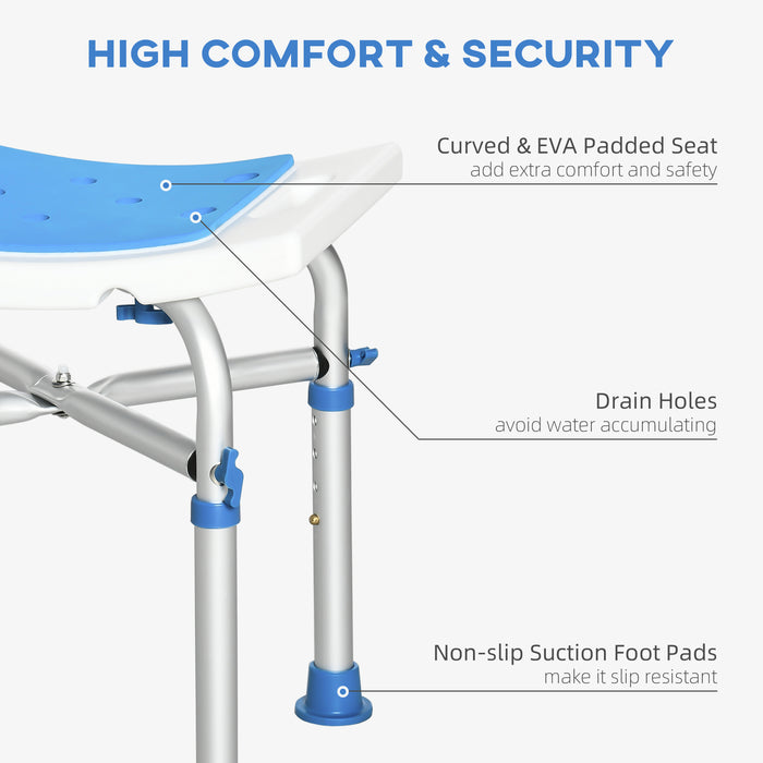 Adjustable Padded Shower Stool for Elderly and Disabled - Comfortable Bath Chair with Built-in Handle & Secure Suction Feet, Blue - Safety & Independence in Bathing