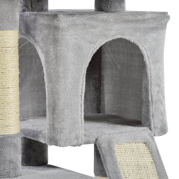 3-Tier Cat Leisure Tree with Sisal Rope - Light Grey Climbing & Scratching Play Structure - Ideal for Feline Exercise and Entertainment