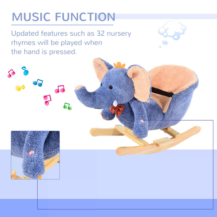 Plush Elephant Rocking Horse with Sound for Kids - Soft Toddler Rocker Seat Toy in Blue - Ideal Baby Gift for Play & Development