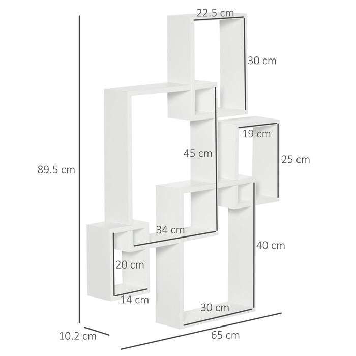 Interlocking Cube Floating Shelves - Wall Mounted Display Shelf Set for Decor - Ideal for Living Room, Bedroom, Hallways in White