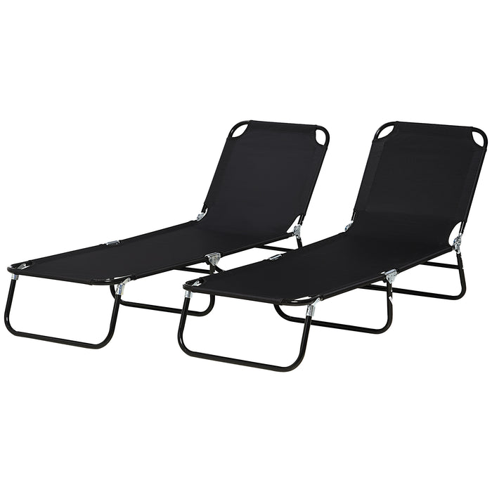 Outdoor Day Bed Set - 2-Pack Reclining Sun Loungers with Breathable Mesh - Steel Framed Garden Chairs for Beach & Patio Comfort