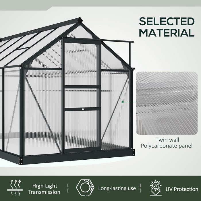Clear Polycarbonate Greenhouse with Galvanized Base - Large 6x10ft Walk-In Structure for Plant Growing, Aluminium Frame, Sliding Door - Ideal for Gardeners and Seasonal Plant Cultivation