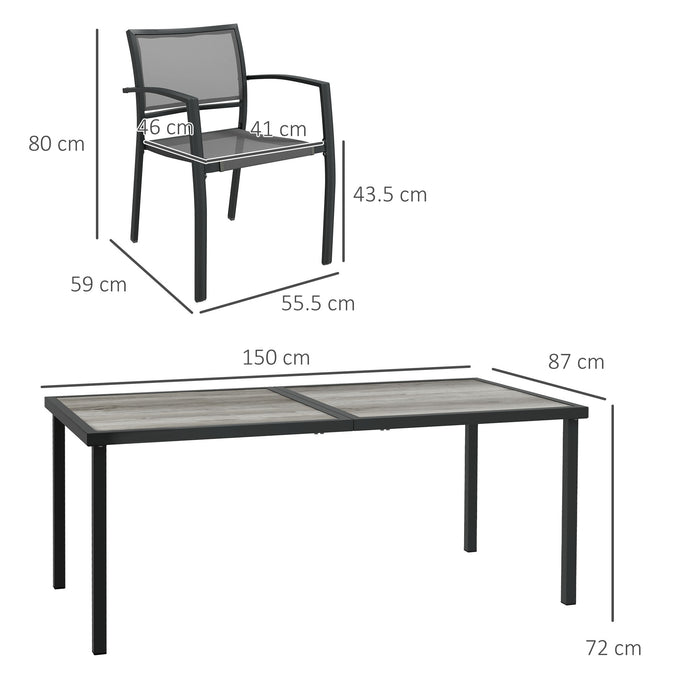 7-Piece Garden Dining Set with Stackable Chairs - Breathable Mesh Seating, Plastic Top Table for 6, Space-Saving Design - Ideal for Outdoor Patio and Poolside Use