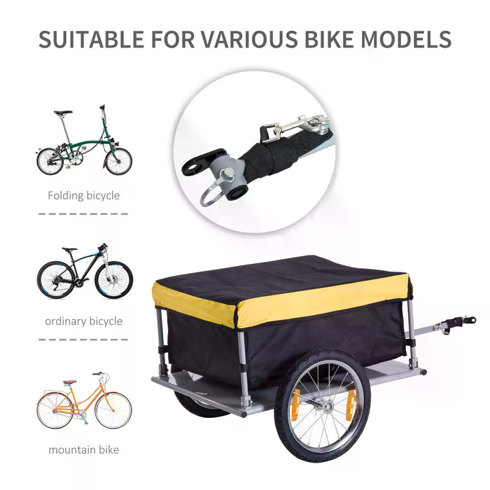 Steel Frame Bike Cargo Trailer - Sturdy Storage Cart and Luggage Trailer with Hitch, Yellow - Ideal for Transporting Goods and Outdoor Adventures