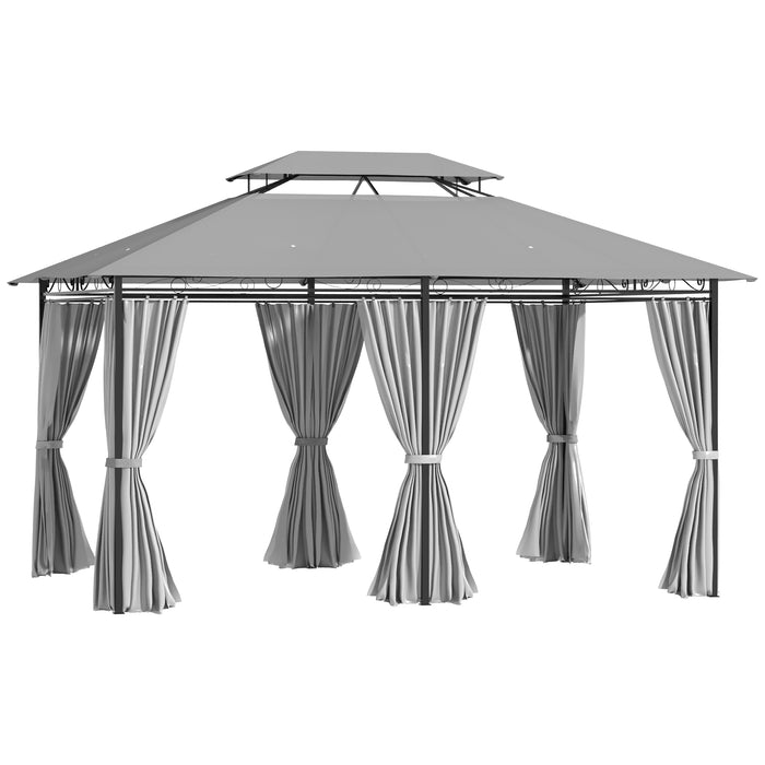 Metal Gazebo Canopy 4m x 3m - Party Tent with Curtains Sidewalls for Garden and Patio - Dark Grey Pavilion Shelter for Outdoor Entertaining