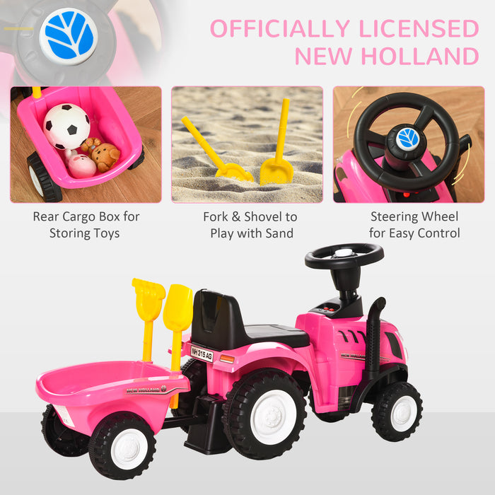 Toddler Walker Ride-On Tractor - Foot to Floor Slider with Horn, Steering Wheel Storage - Perfect for 1-3 Year Olds, Playful Pink Design