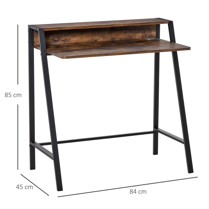 Rustic Brown Workstation Desk - Durable Writing Desk with Storage Shelf for Home Office - Ideal PC Laptop Table for Productivity and Organization