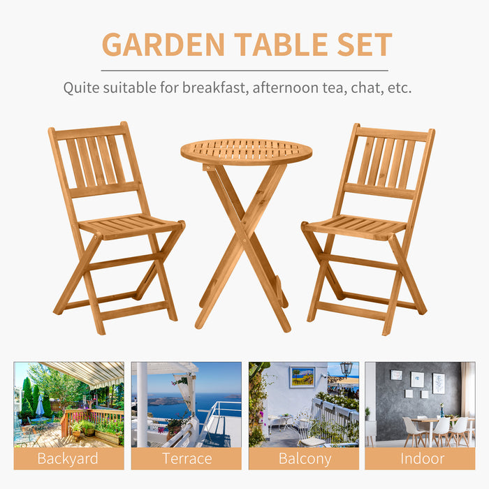 3-Piece Teak Bistro Set - Foldable Wooden Garden Table & Chairs, Outdoor Patio Furniture - Ideal for Yard, Porch Dining and Relaxation