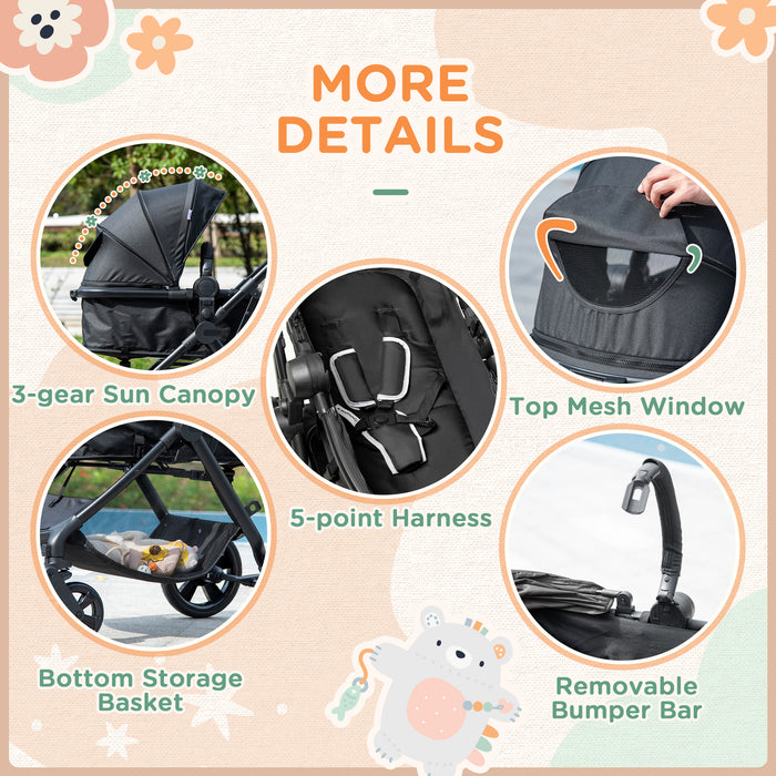 2-in-1 Reversible Lightweight Pushchair - Foldable & Fully Reclining Travel Stroller with 5-Point Harness for Infants to Toddlers - Safe and Comfortable from Birth up to 3 Years Old