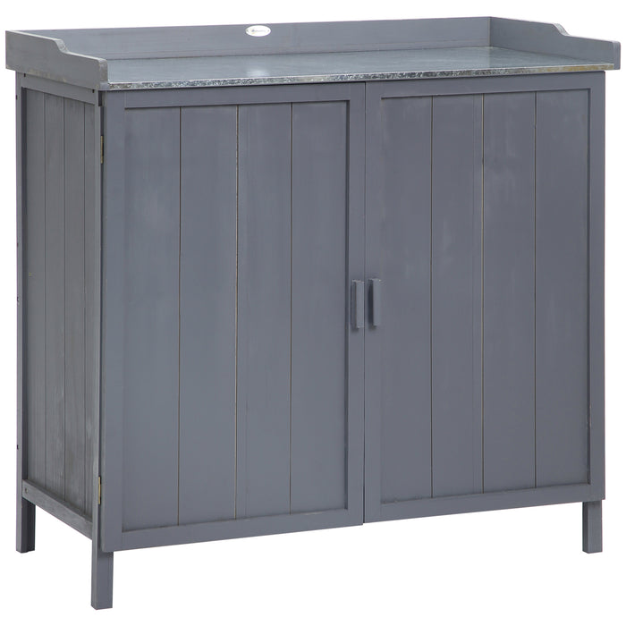 Outdoor Wooden Storage Cabinet - Garden Shed with Potting Bench and Two Shelves for Tool Organisation - 98x48x95.5cm, Ideal for Gardening Enthusiasts