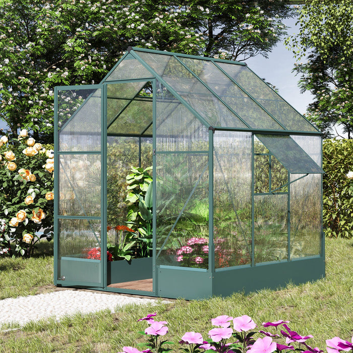 Aluminium Frame Walk-in Greenhouse - 6x6 ft with Polycarbonate Panels, Adjustable Temperature Window & Plant Bed - Ideal for Gardeners and Plant Cultivation