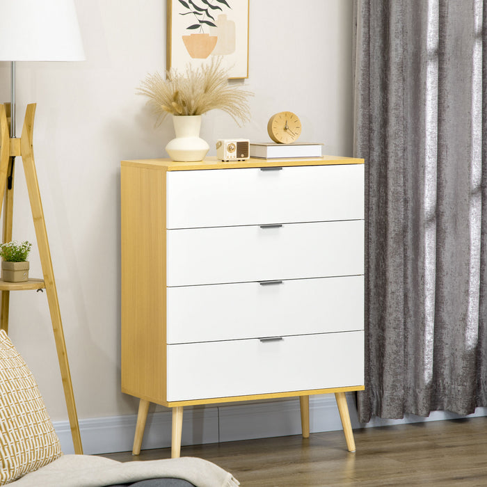 4-Drawer Chest - Bedroom & Living Room Storage Organizer with Pine Wood Legs - Elegant White Finish for Home Clutter Solutions