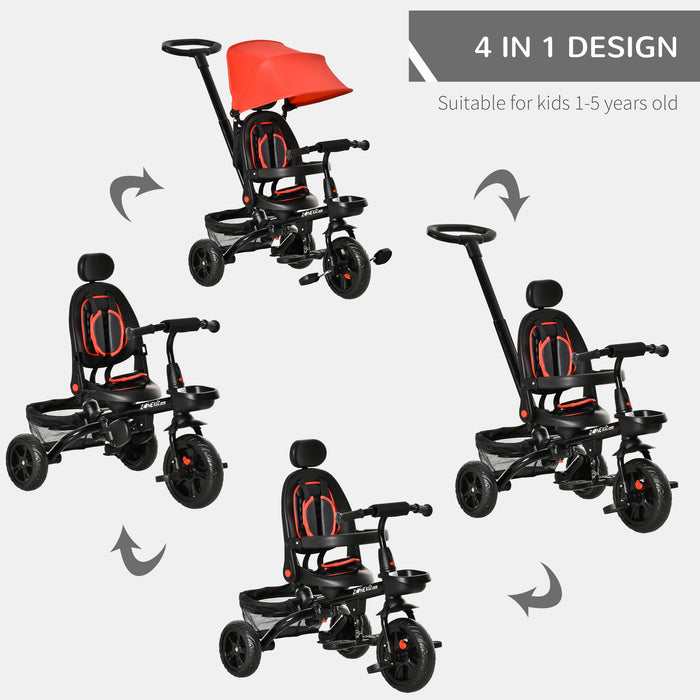 4-in-1 Convertible Tricycle for Toddlers - Foldable Pushchair Trike with Reversible Adjustable Seat, 3 Wheels - Versatile Outdoor Fun for 1-5 Year Olds, Red