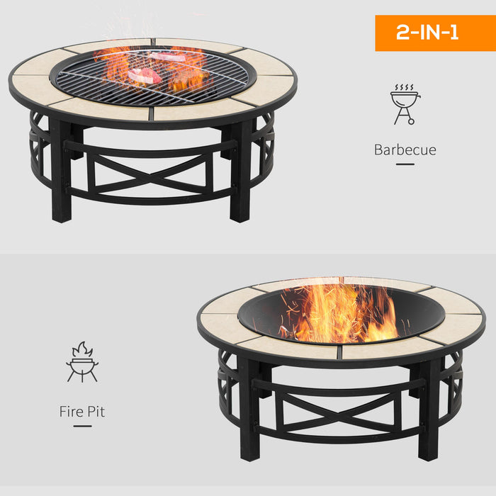 Extra-Large Metal Fire Pit with Grill - Garden Bonfire Bowl, Spark Guard & Fire Poker Included - Perfect for Outdoor Patio Entertainment and Cooking