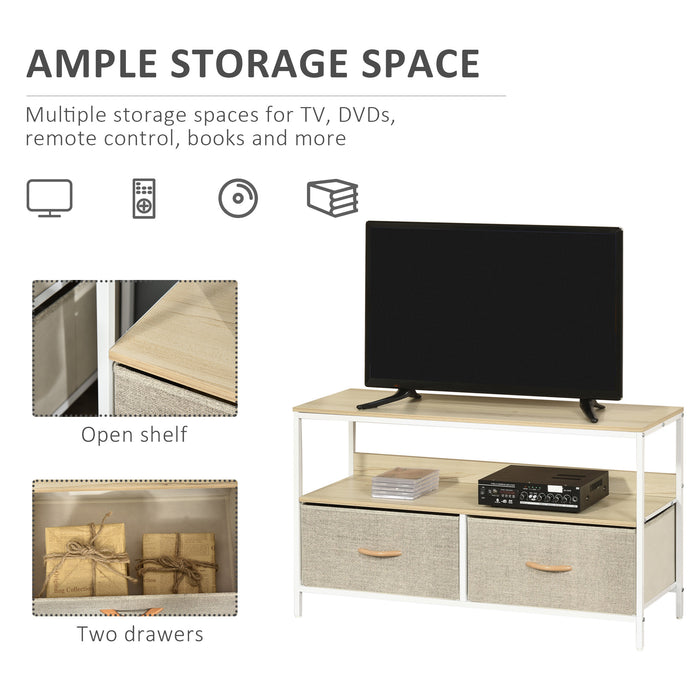 Maple Wood Effect TV Console Unit - Entertainment Center with Foldable Linen Drawers and Shelving - Stylish Storage Solution for Living Rooms