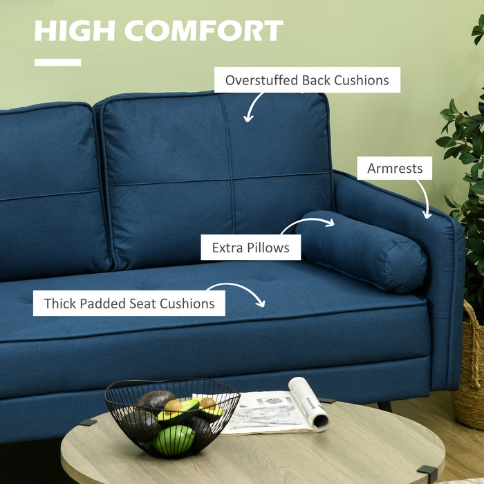 Loveseat Sofa 143cm - Upholstered 2-Seater with Back Cushions and Pillows in Blue - Cozy Furniture for Bedroom or Small Spaces